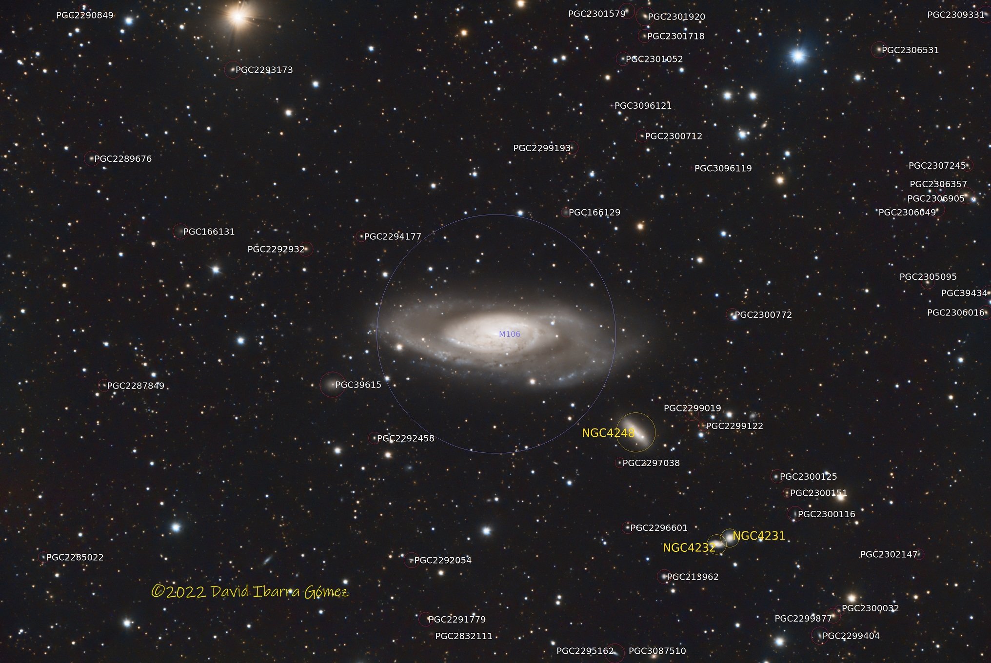 Galaxia M106 y otras - Anotada - David Ibarra